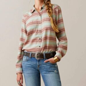 NWT Ariat Billie Jean Long Sleeve Sagebrush Serape Shirt Women L Cotton